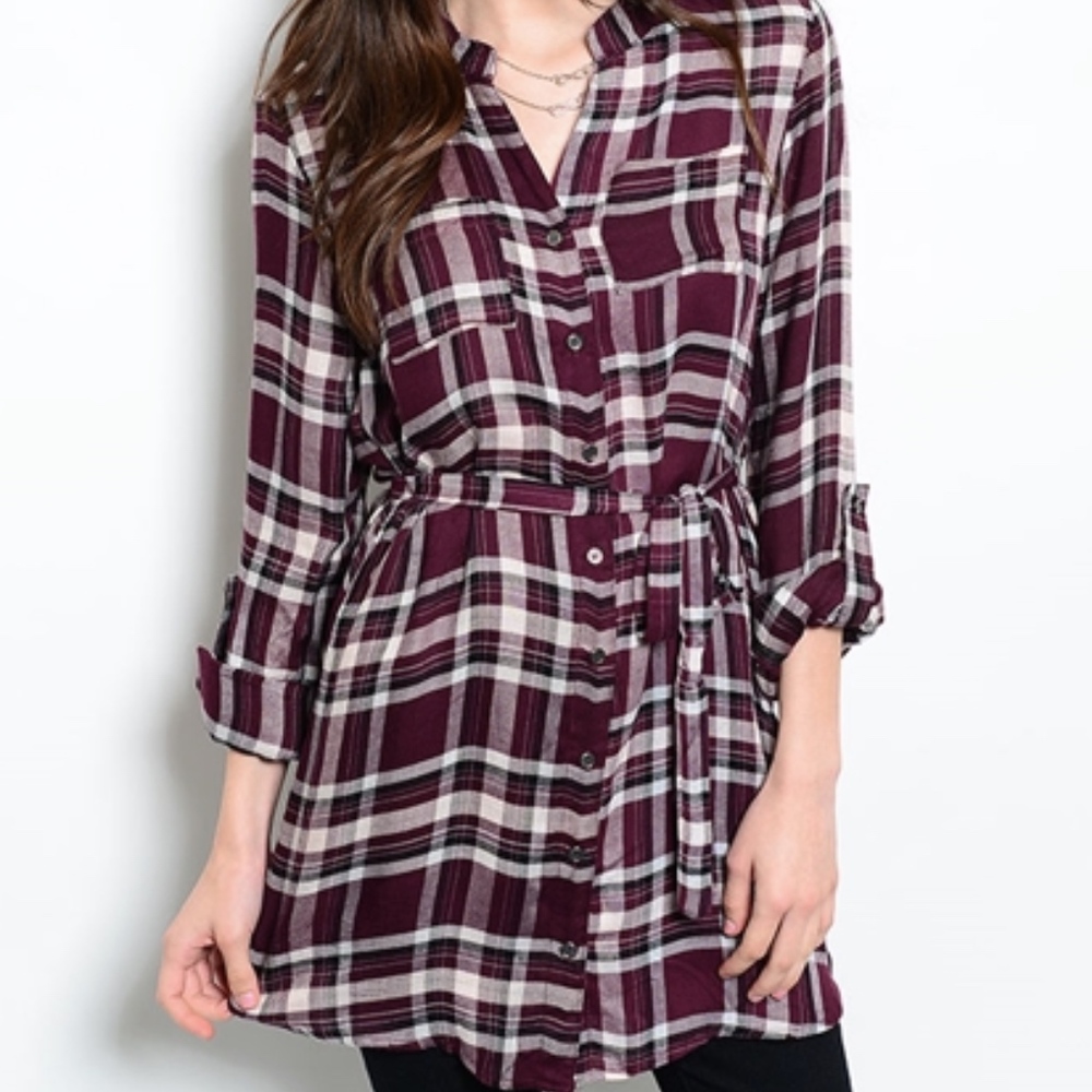 Plaid belted tunic